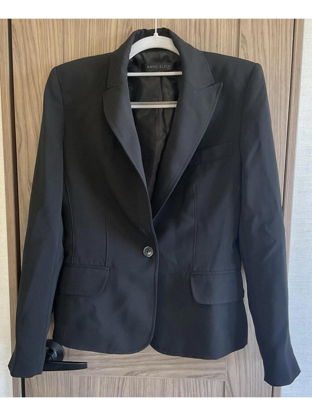 Anne Klein Womens Single Button Black Suit Jacket Size 2